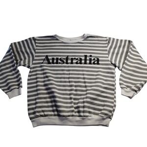 Australia striped Sweatshirt Crewneck‎ Pullover Long Sleeve Gray White women's L